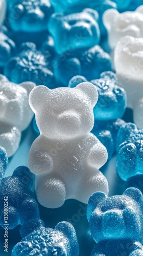 close-up of white and soft blue gummy bears