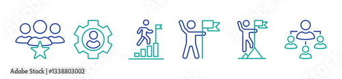 Leadership icon set. Human organization leader teamwork structure hierarchy. Mentorship, coaching, charisma, head, lead, chairman, manager. Vector illustration. vector stock. eps 10.