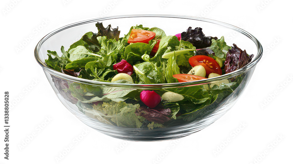 Fresh Mixed Green Salad in a Transparent Glass Bowl - Transparent Background Fresh Mixed Green Salad in a Transparent Glass Bowl - Transparent Background