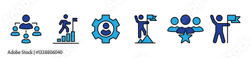Leadership icon set. Human organization leader teamwork structure hierarchy. Mentorship, coaching, charisma, head, lead, chairman, manager. Vector illustration. vector stock. eps 10.