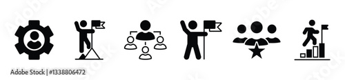 Leadership icon set. Human organization leader teamwork structure hierarchy. Mentorship, coaching, charisma, head, lead, chairman, manager. Vector illustration. vector stock. eps 10.