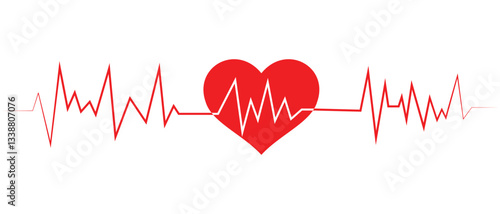 Set of red heartbeat pulse icon. Heart vector icon. Pulse rate, healthcare, medical. Heart line icon. Heart rhythm. Healthy electrocardiogram or ECG. Vector illustration.