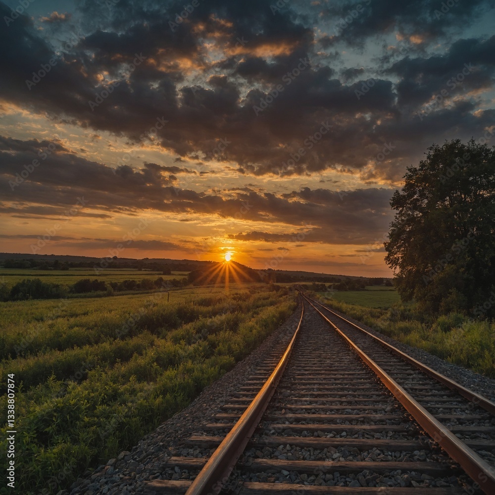 Obraz premium railway in the sunset