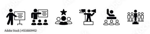 Leadership icon set. Human organization leader teamwork structure hierarchy. Mentorship, coaching, charisma, head, lead, chairman, manager. Vector illustration. vector stock. eps 10.