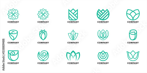 Collection of Teal Pixel Art Floral Logos