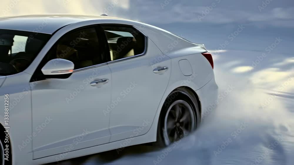 Car driving through snow, winter and transportation concept, for advertising, automotive industry, safety, performance, dynamic. Car driving through snow, winter and transportation concept, for advertising, automotive industry, safety, performance, dynamic.