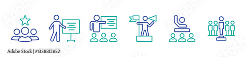 Leadership icon set. Human organization leader teamwork structure hierarchy. Mentorship, coaching, charisma, head, lead, chairman, manager. Vector illustration. vector stock. eps 10.