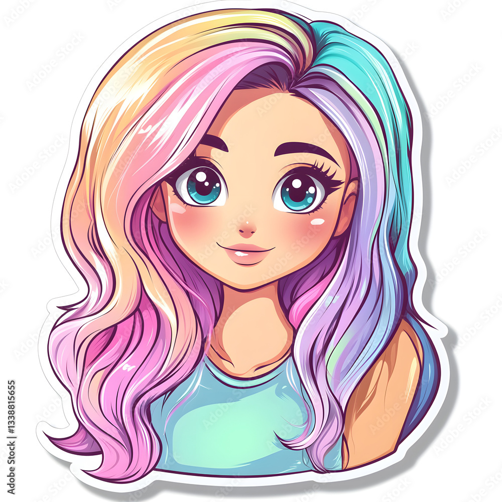 <Anime Cartoon Illustration of Playful Girl with Bright Curls and Pastel Colors - Creative Vector Portrait Art> <Anime Cartoon Illustration of Playful Girl with Bright Curls and Pastel Colors - Creative Vector Portrait Art>