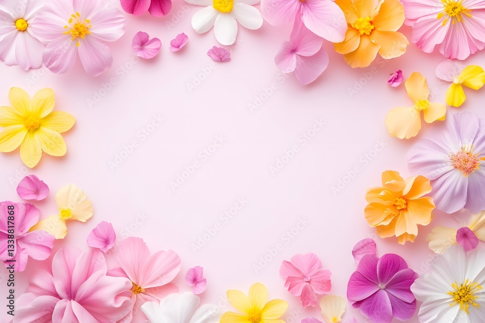 Background with flowers scattered around the frame edge Background with flowers scattered around the frame edge