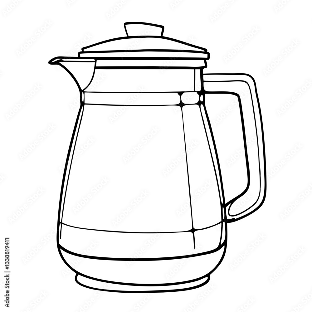 Fototapeta premium Glass teapot outline drawing with lid and handle 
