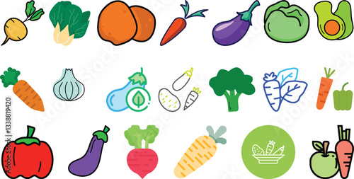 Vegetable icon set collection, vegetable, fresh, organic, healthy, vegetarian vector design.