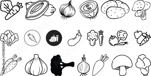 Vegetable icon set collection, vegetable, fresh, organic, farm, vegetarian vector design.