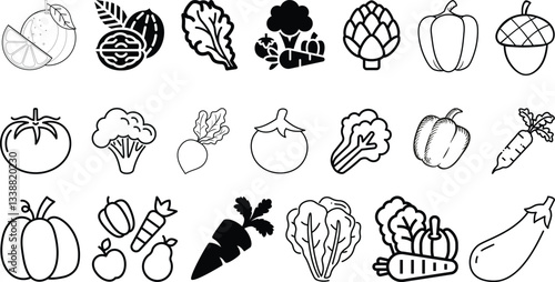Vegetable icon set collection, vegetable, fresh, organic, vegetarian vector design.
