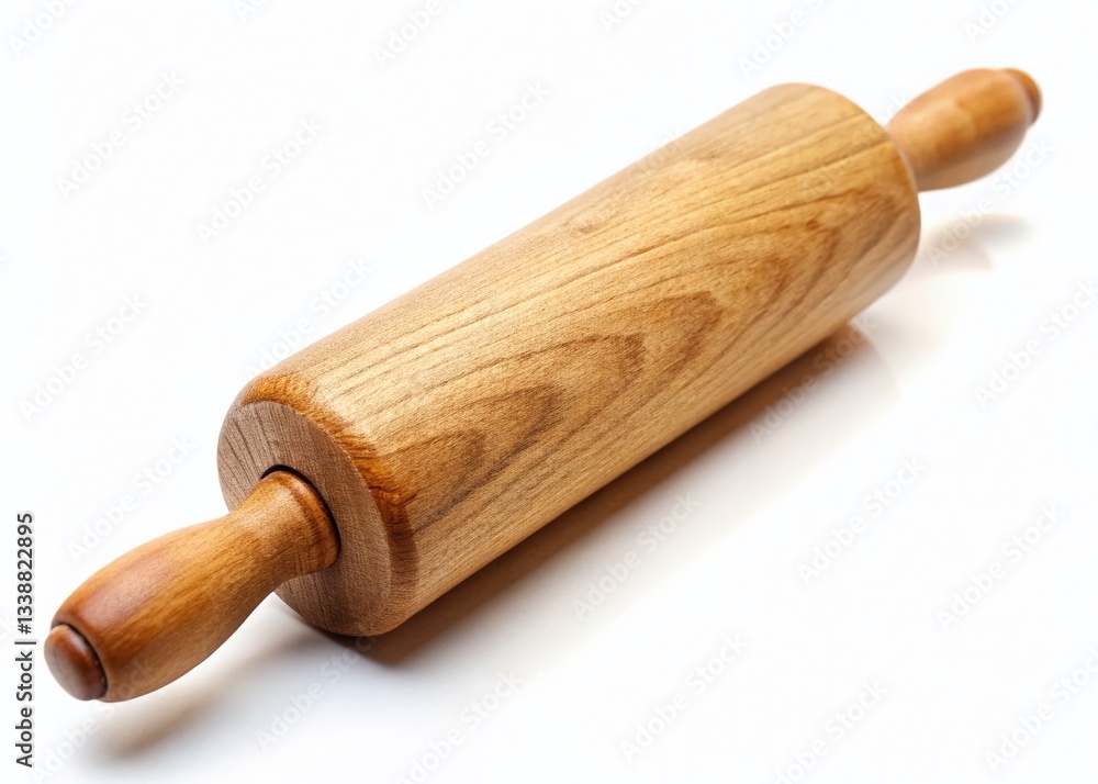 Rustic Wooden Rolling Pin Isolated on White Background - Perfect for Baking & Cooking Stock Photo Rustic Wooden Rolling Pin Isolated on White Background - Perfect for Baking & Cooking Stock Photo