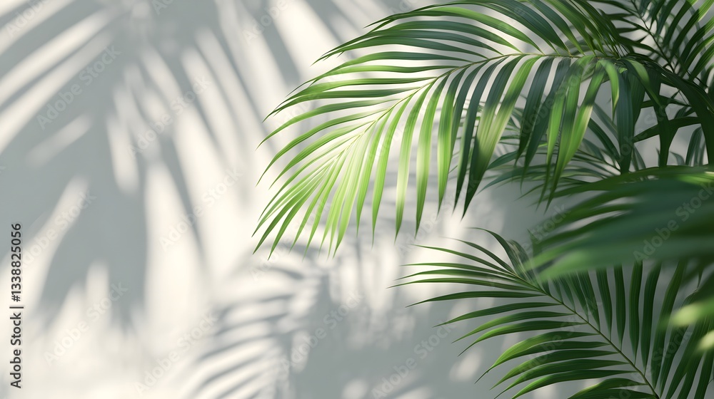 Naklejka premium 2. A natural palm leaf shadow on a transparent background, depicting the beauty of a tropical atmosphere