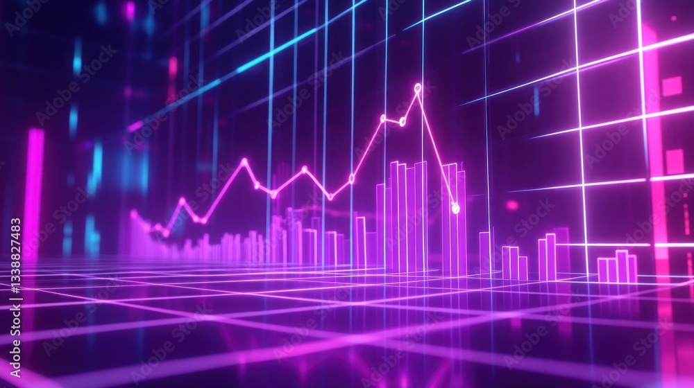Naklejka premium Vibrant digital graph showcasing data trends in a futuristic setting