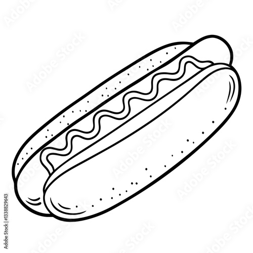 Hot dog illustration in black and white for food representation  
