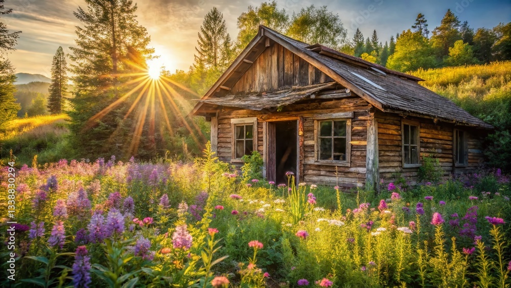 Rustic Boho Travel: Abandoned Cabin in Wildflowers, Urban Exploration Photography Rustic Boho Travel: Abandoned Cabin in Wildflowers, Urban Exploration Photography