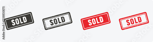 Sold Stamp Icon Set – Bold Real Estate and Retail Sign Symbols in Various Styles