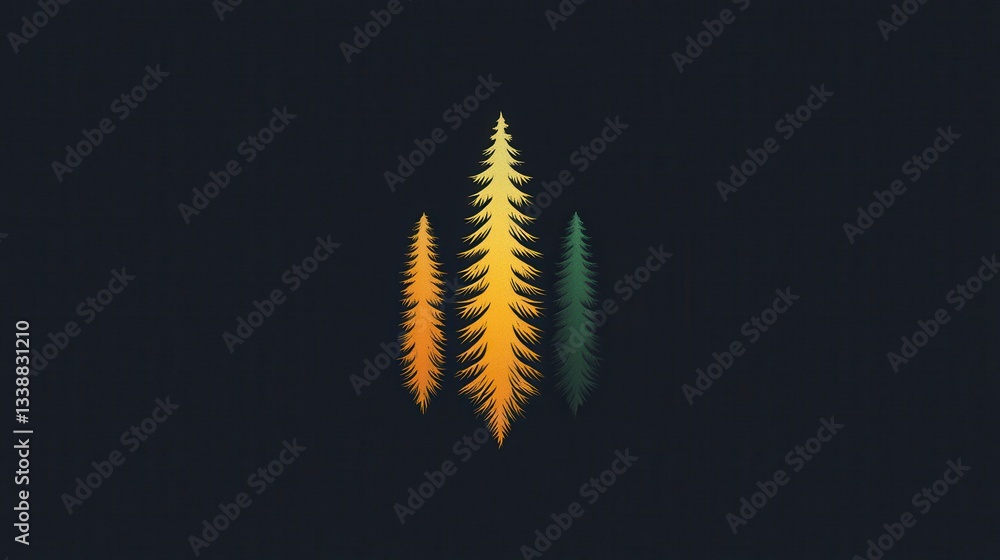 Minimalist Three Evergreen Trees on Dark Background - Nature Graphic Design Minimalist Three Evergreen Trees on Dark Background - Nature Graphic Design