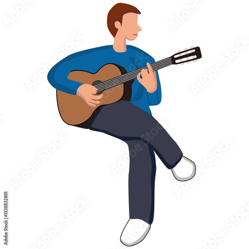 Cartoon Illustration of Man Playing Acoustic Guitar