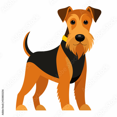 Airedale Terrier Illustration: A charming illustration of an Airedale Terrier, showcasing its distinctive tan and black coat, erect ears, and friendly expression.