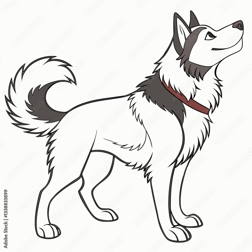 Fototapeta premium Husky dog sketch: A captivating sketch of a majestic husky dog, its poised stance and upward gaze conveying a sense of alertness and loyalty.