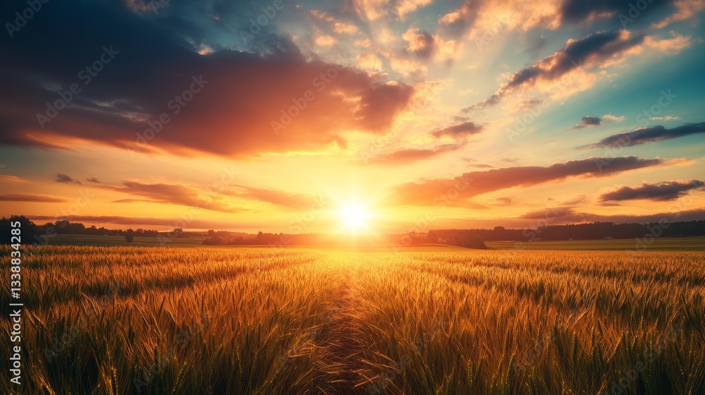 Obraz premium Vivid Sunset Over Serene Landscape Balancing Natural Beauty With Vibrant Sky and Horizon