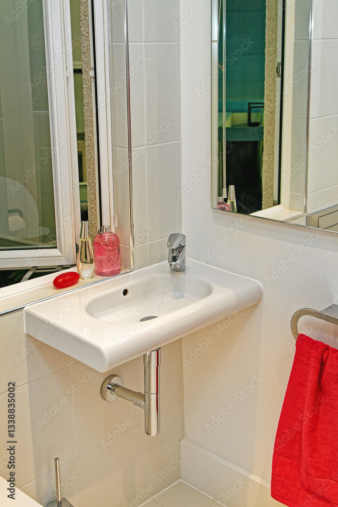Small Ceramic Wash Bowl at Corner in Tiny Home Bathroom With Open Window