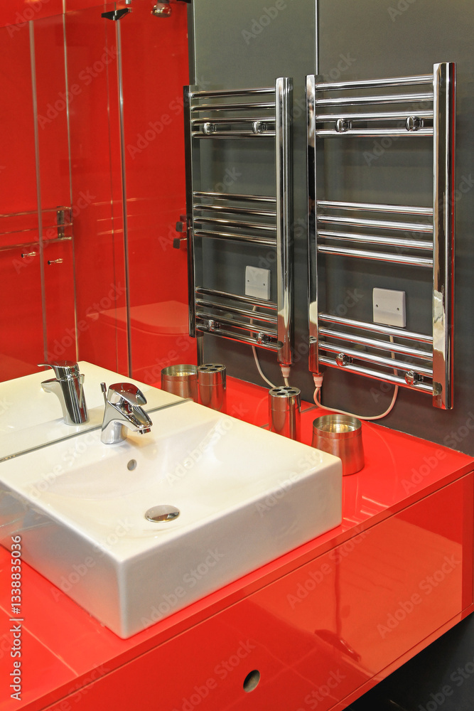 Stainless Steel Towel Warmer Electric Heater in Red Bathroom Modern Home