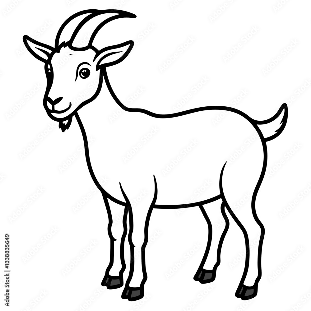 Fototapeta premium Vector art of a line drawing of a cute goat isolated on white background illustration vector design