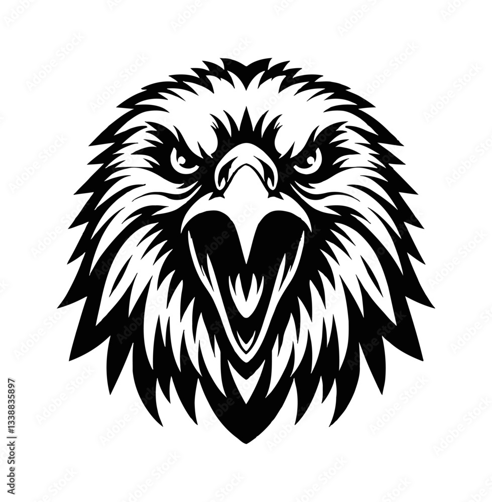 Fototapeta premium Detailed Vector Illustration of an Eagle Head with Open Beak on White Background