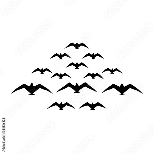 A colony of bats flies in a triangular formation illustration vector design