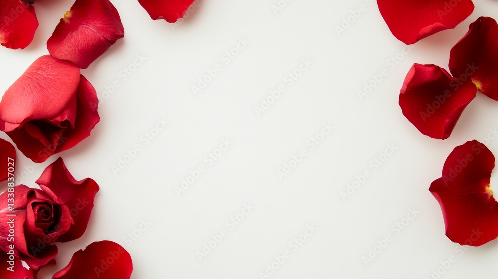 A Few Red Rose Petals Around Border Of Solid Whit E6648563-3 894 A Few Red Rose Petals Around Border Of Solid Whit E6648563-3 894