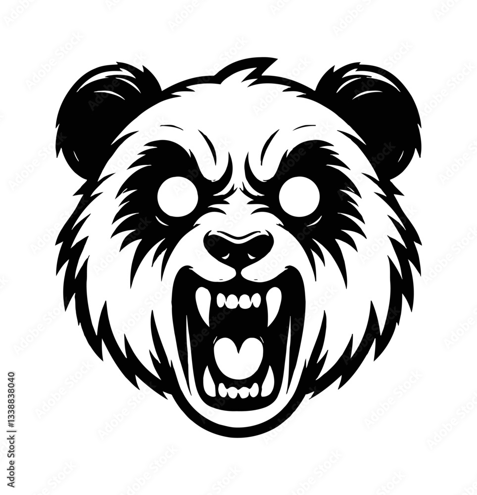 Vector Panda Roaring Showing Teeth with Scary Expression in Black and White Illustration Vector Panda Roaring Showing Teeth with Scary Expression in Black and White Illustration