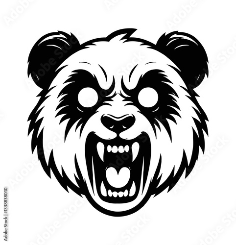Wallpaper Mural Vector Panda Roaring Showing Teeth with Scary Expression in Black and White Illustration Torontodigital.ca