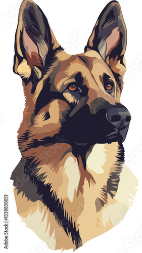 German Shepherd Minimalist Vector Portrait in Flat SVG Style for Breeders and Designers