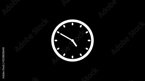 Minimalist Clock Isolated Animation on Black Background, A simple clock isolated