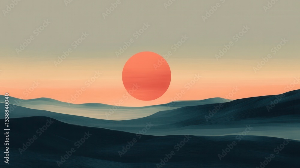 Fototapeta premium Serene Sunset Over Rolling Hills Minimalist Landscape