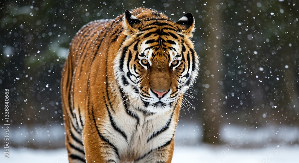 Obraz premium Majestic Tiger in a Winter Wonderland. Generative Ai