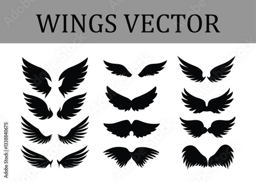 Unleash Your Imagination with Our Wings Vector Set – Stunning Designs Full of Power, Grace, and Elegance, Ready to Elevate Your Projects to Soaring New Heights of Creativity. logo.