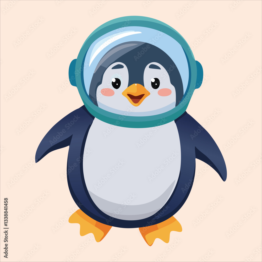 Obraz premium A chubby penguin in a space helmet floating in zero gravity, surrounded by stars