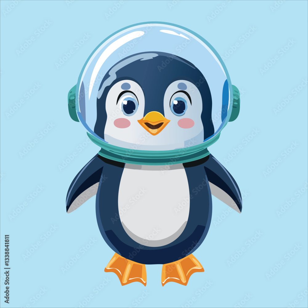 Obraz premium A chubby penguin in a space helmet floating in zero gravity, surrounded by stars