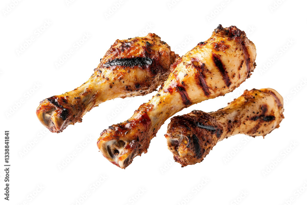 Grilled Chicken Drumsticks on White Background with Smoke Grilled Chicken Drumsticks on White Background with Smoke