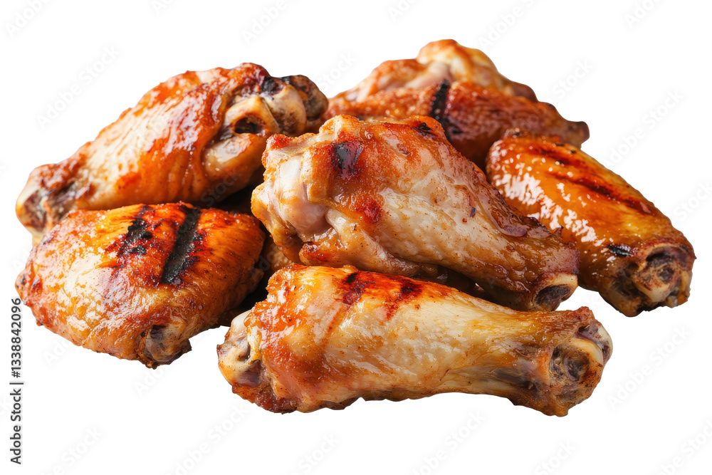 Grilled Chicken Wings Piled High on a White Background Grilled Chicken Wings Piled High on a White Background