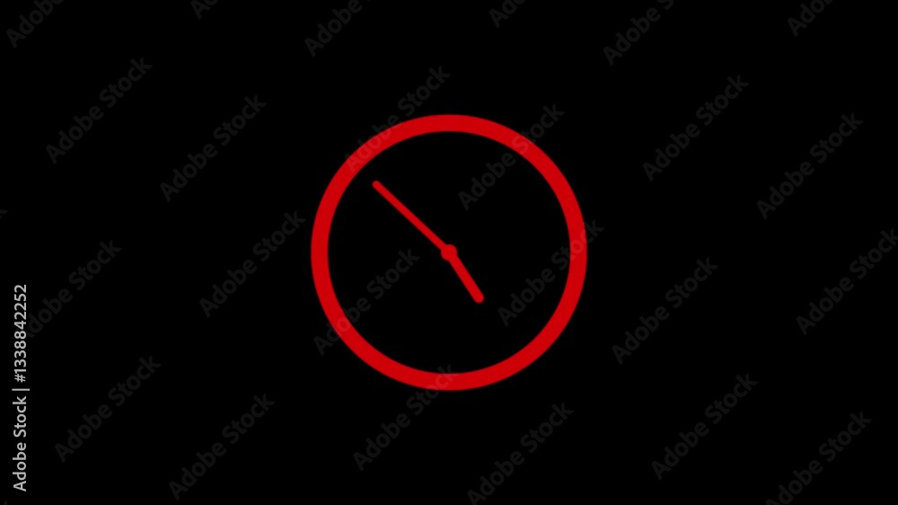 Minimalist Simple Clock Isolated Animation on Black Background, Counting down minimalist clock