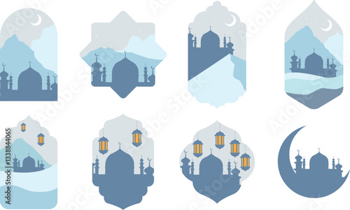 Ramadhan mosque frame blue