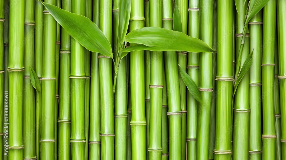 Obraz premium Vibrant green bamboo stalks with leaves in natural symmetry