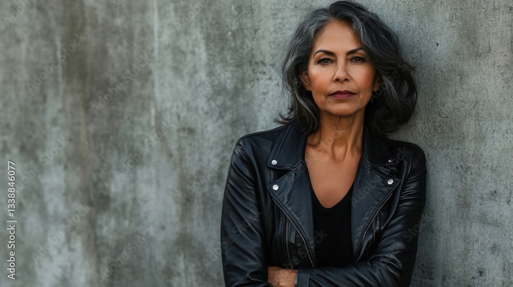 Middle-aged Latina woman in leather. Middle-aged Latina woman in leather.