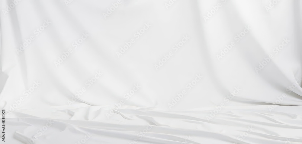 Obraz premium Smooth, unblemished white fabric backdrop, ample empty space, fabric texture, marketing
